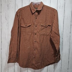 Orvis Men's Rust Orange Plaid Flannel Shirt Button Up Long Sleeve Size Large.